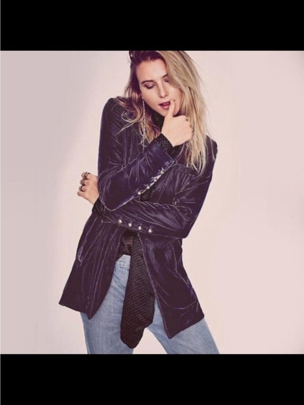 Free People Yesterday's Muse Velvet Purple Jacket Soft Slouchy Blazer Size M